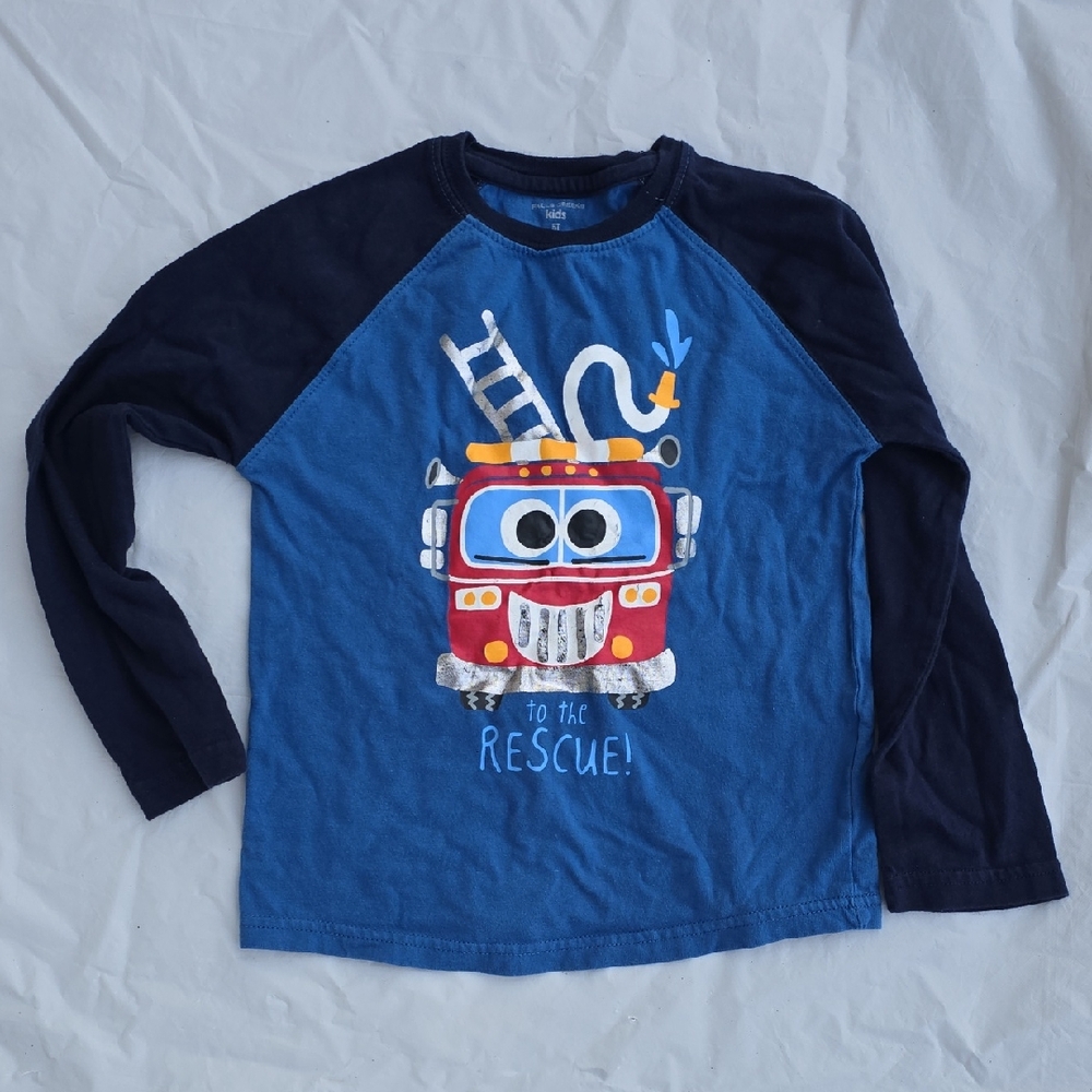 Kids Navy & Blue Fire Truck Graphic Long-Sleeve Tee